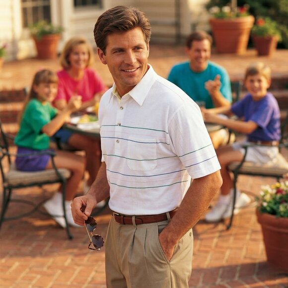 Jantzen Other - Jantzen Mens L Polo Shirt White Cotton Blend Striped Grid Vintage Archival Rare